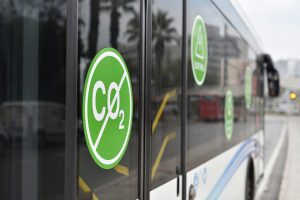 City,Electric,Bus.,Selective,Focus,On,Sign:,Without,Carbon,Dioxide