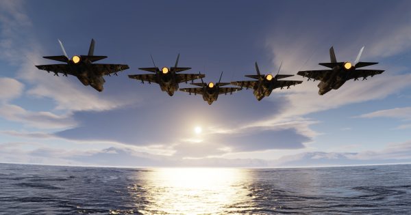 F35,Jets,Flypast,Formation,Over,The,Ocean,Low,Attitude,Flying